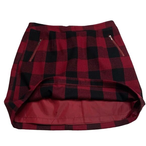 Bob Timberlake Red Buffalo Plaid Wool Blend Zipper Accents Skirt Lined Sz 12 - Picture 2 of 12